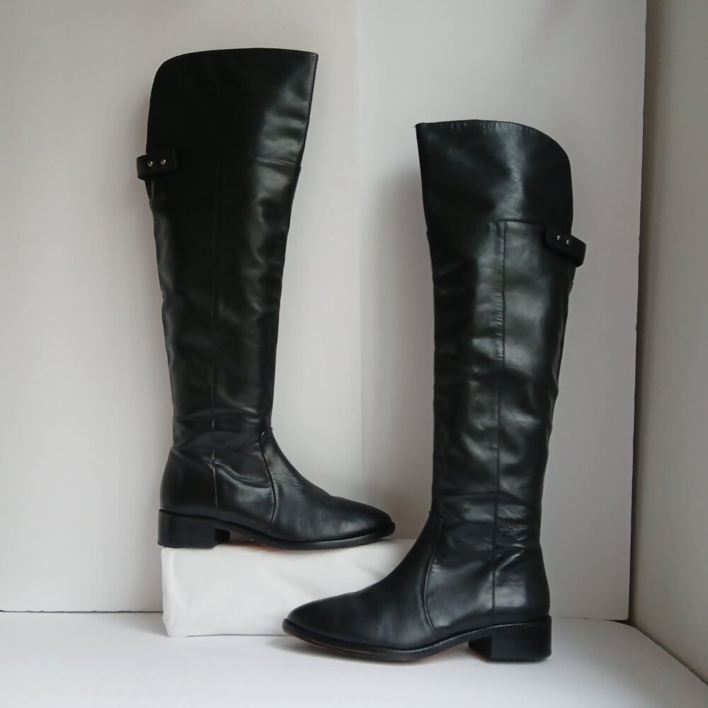 BCBG Max Azaria Black Leather Over The Knee Equestrian Style Riding Boots Size 8